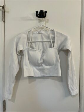 LASLULU White Ribbed Cropped Long Sleeve Top